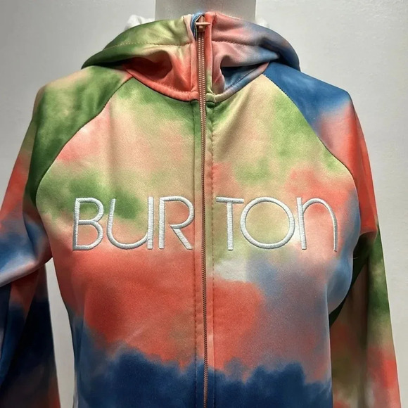 Burton Hoodie Jacket Hooded Long Sleeve WB Peak Zip Up Colorful Tie Dye Small - Picture 2 of 9
